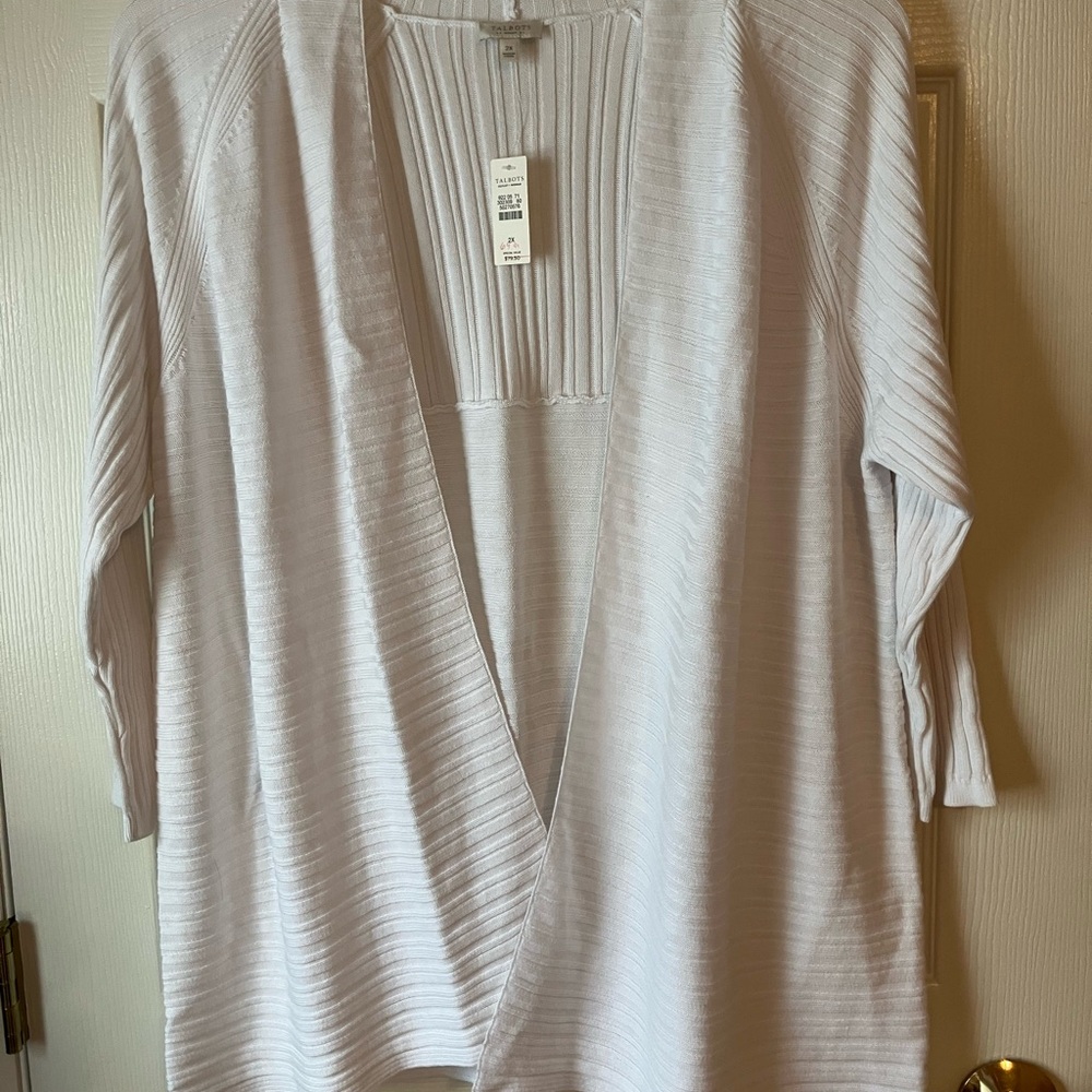 Talbots White Knit Ribbed Cardigan